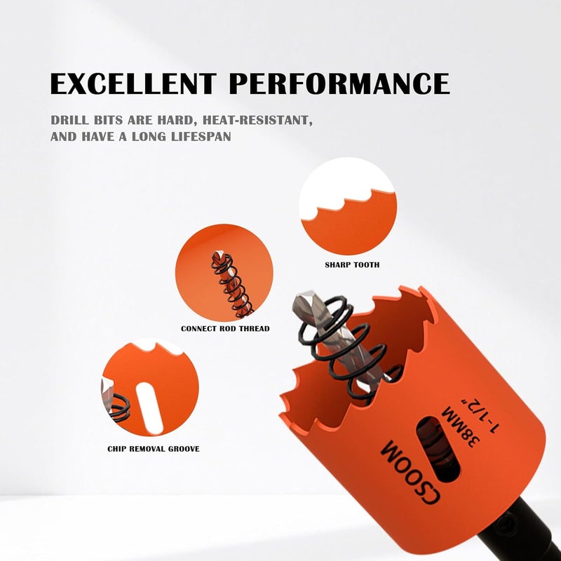 CSOOM 1-1/2" (38mm) Bi-Metal Hole Saw for Plastic, Wood, Plywood, Thin Steel and Thin Aluminum Sheets - Image 3
